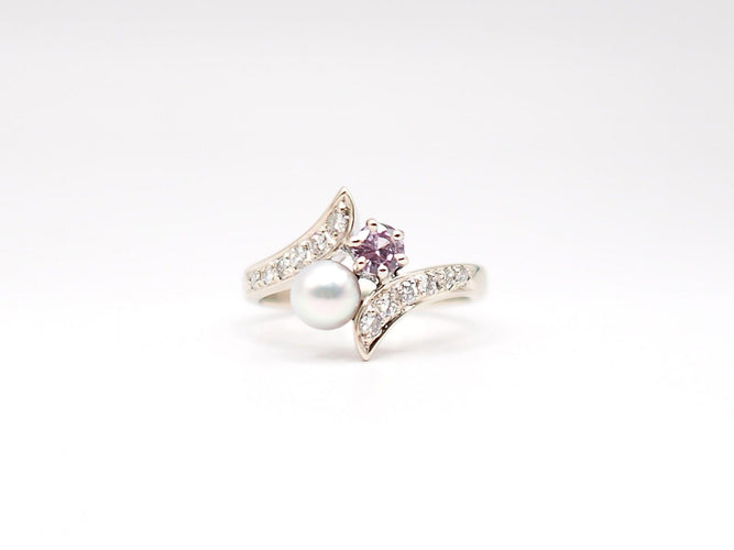 Bague 52 Bague "Toi et Moi" or blanc, saphir rose, perle 58 Facettes 1851