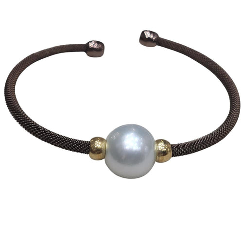 Bracelet Bracelet en acier marron avec perle d'Australie 58 Facettes PUV209