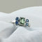 Bague 53 Bague en or avec saphir vert sans chaleur et diamants bleus 58 Facettes AO-0008