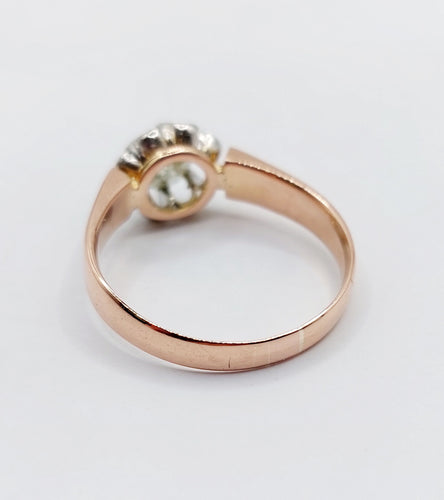 Sormus Solitaire ruusukultaa ja Platina, vanhan mallinen timantti 0,70 karaattia (noin 1900) 