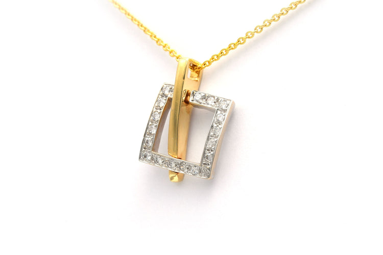 Pendentif Pendentif contemporain or jaune et or blanc, serti de diamants 58 Facettes B385