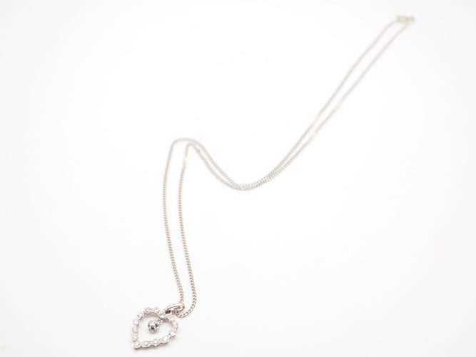 Collier Collier or blanc 750 coeur et diamants chaine gourmet 58 Facettes