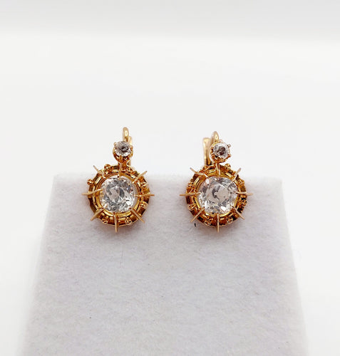 Boucles d'oreilles Dormeuses antique or rose 18k verres blancs taille coussin (circa 1900) 58 Facettes A06051