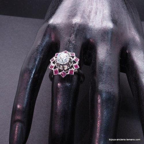 Bague 51 Bague Rétro Diamant Rubis Synthétiques Calibrés 58 Facettes 16206