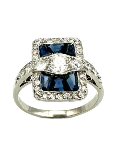Art-Deko prsten u Platinum, kalibrisani safiri i dijamanti 