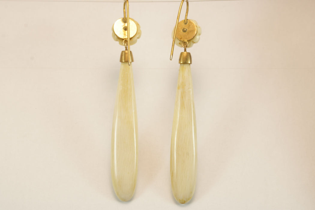 Antique ivory quilted gold earrings