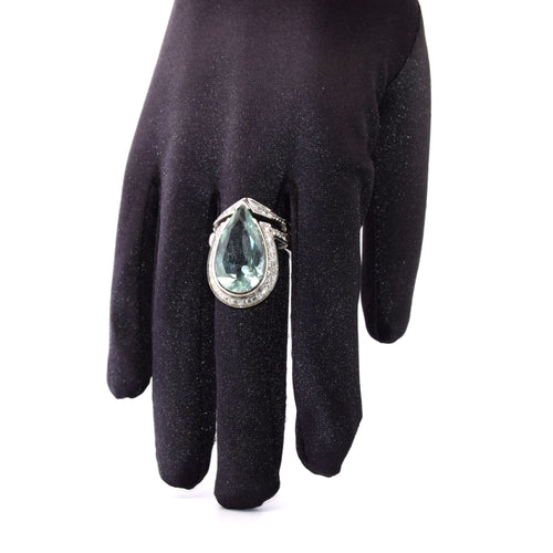 Bague 56 Anello in oro bianco 18 kt con acquamarina e diamanti 58 Facettes