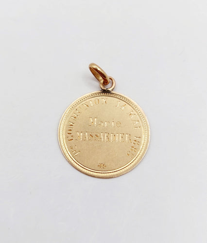 Pendentif Médaille religieuse victorienne or rose 18k vierge et décorations finement ciselées (circa 1885) 58 Facettes A05064