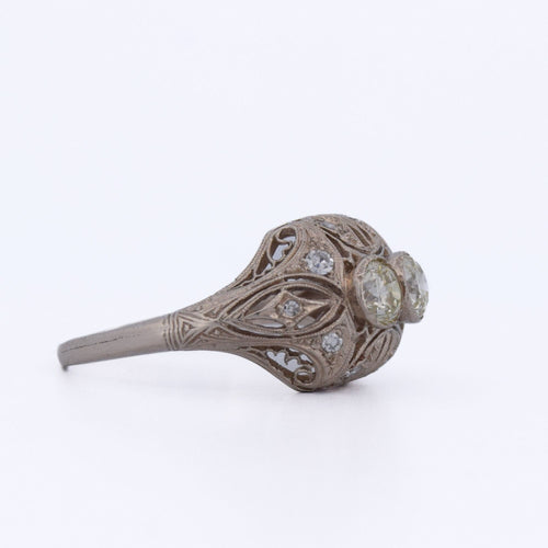 Prsten 56 Starobylý prsten ve stylu liberty z bílého zlata 18 kt a diamanty 58 Facettes AN476