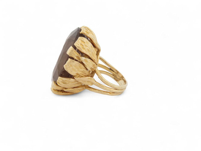 Bague 52 bague cocktail sertie pierre quartz fume t52 en or jaune 14k 31.7gr 58 Facettes 270125