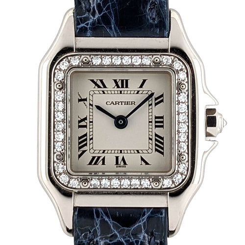 Montre Cartier Panthère Small Model 18k White Gold ref 3057915 Bezel Factory Paved 37 diamonds + Box 58 Facettes