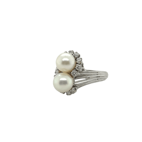 Bague 57 Bague Toi et Moi - Or blanc - Perles de culture et Diamants 58 Facettes 1.0001830/3