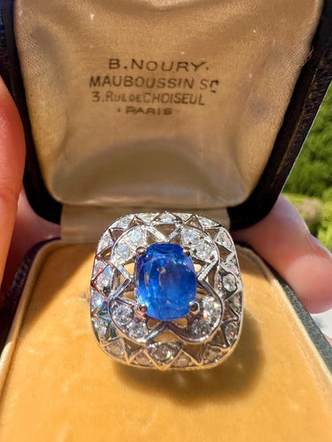 Vintage safir och diamantring, stil Art Deco