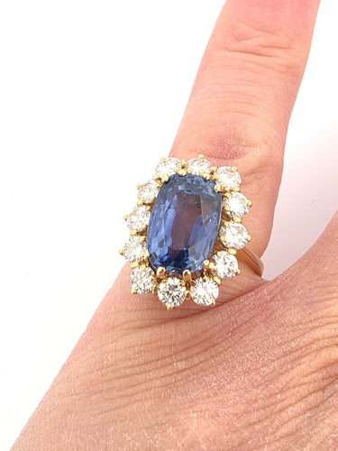 Bague 55 Bague exclusive en or blanc 18 carats avec saphir naturel et diamants 58 Facettes