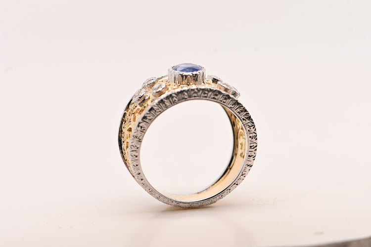 Bague Bague saphir 0,95 carats, diamants, or bicolore 58 Facettes