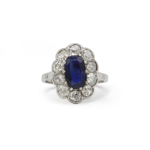 Bague 56.5 Bague Marguerite - Platine, Diamants & Saphir 58 Facettes 250471R