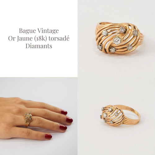Bague Bague Vintage Or Jaune Diamants 58 Facettes LOT 491