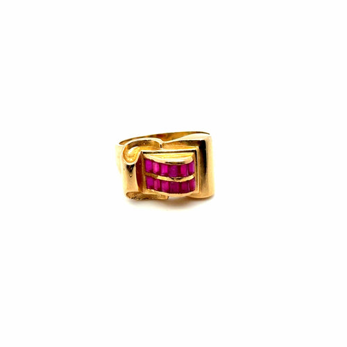Bague 60 Bague Tank en Or Jaune et Rubis 58 Facettes