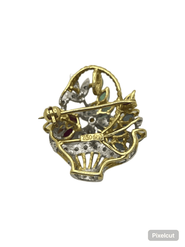 Pendentif Broche ou pendentif vintage or jaune et pierres précieuses 58 Facettes 00007201