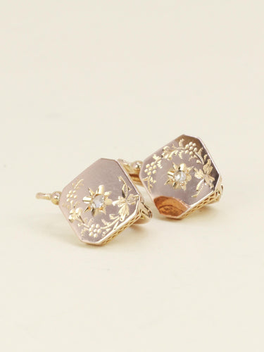 Boucles d'oreilles Dormeuses anciennes or rose diamant taille rose 58 Facettes 1199.3