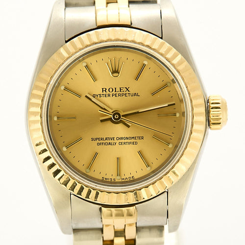 Montre ROLEX - Montre Oyster Perpetual Lady en or jaune et acier cadran champagne 58 Facettes