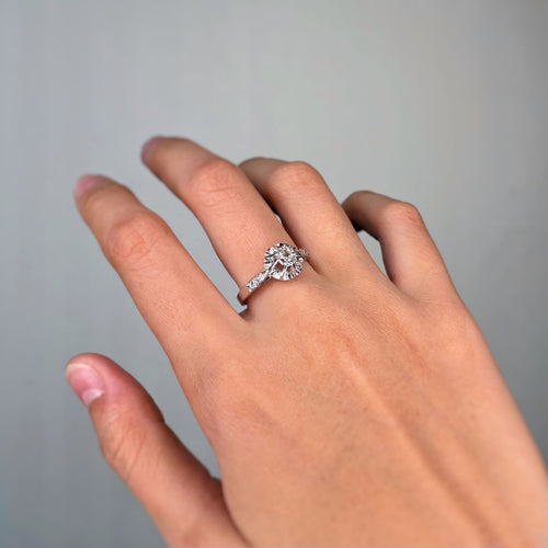 Bague 57 Solitaire accompagné - Or, Platine & Diamants 58 Facettes 250275R