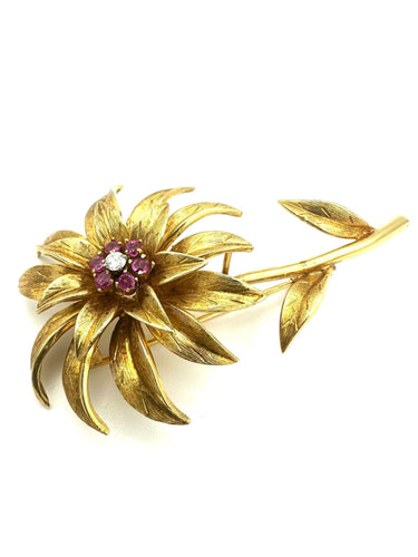 Broche TIFFANY & Co. Broche vintage or, rubis et diamants 58 Facettes