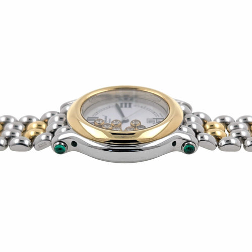 Montre Chopard Happy Sport Date Jewelry 7 Diamonds 5 Emeralds 18k Gold Steel 58 Facettes