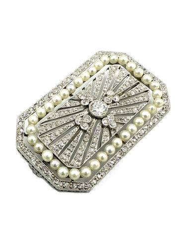 Broche Broche Art-Déco platine, diamants et perles 58 Facettes