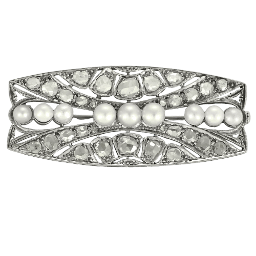 Broche Broche Art Déco en or gris, diamants et perles 58 Facettes LJ25-354