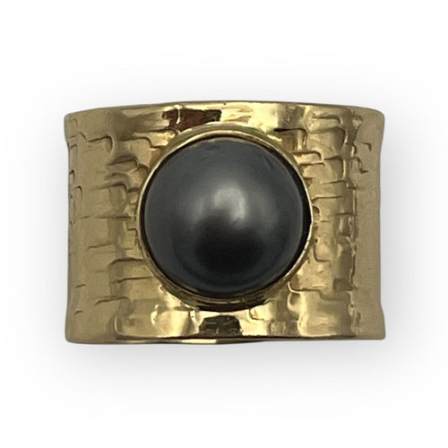 Bague 55 Bague martelée or jaune, perle de Tahiti 58 Facettes 149058232