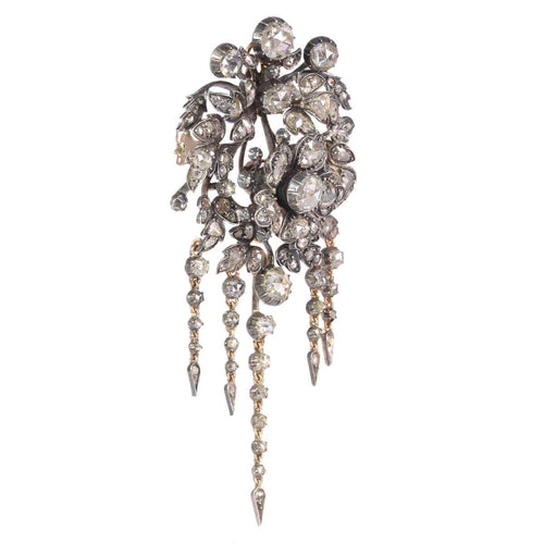Broche Splendeur florale antique : broche de corsage Trembleuse avec diamants, 1860 58 Facettes 21028-0240