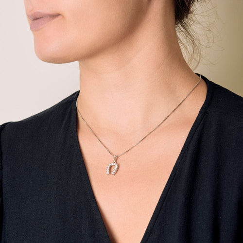 Collier Chaîne et pendentif fer à cheval en or blanc et diamants 58 Facettes B240747