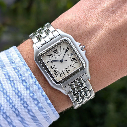 Montre Cartier Panthère 1300 Large model LM GM Figaro Strap Stainless Steel 58 Facettes