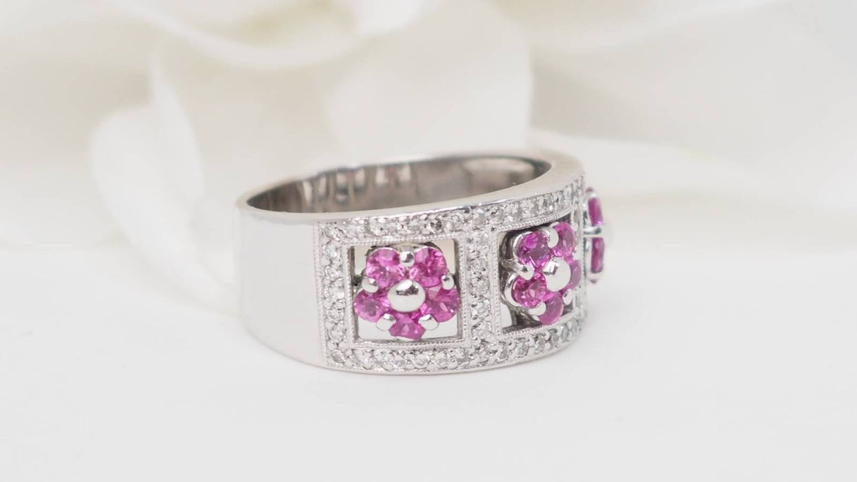 Bague 55 Bague bandeau en or blanc, topazes roses et diamants 58 Facettes 32586