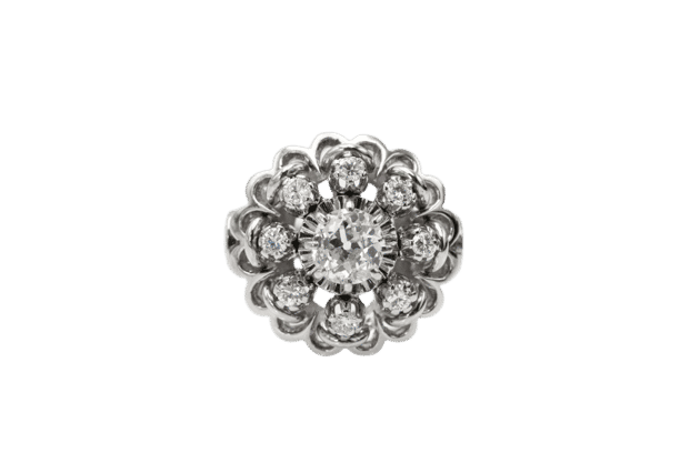 Bague 51 Bague en or blanc et platine sertie de diamants, milieu du XXe siècle 58 Facettes 11256