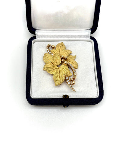 Broche Broche 4 feuilles or jaune et diamants 58 Facettes M9152