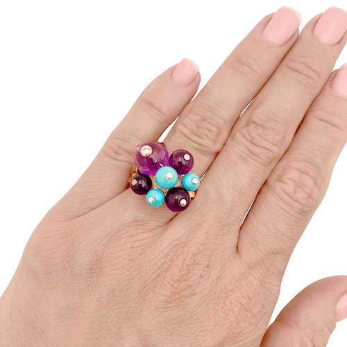 Bague 53 Bague Cartier, "Délices de Goa", or rose, diamant, turquoises, améthystes. 58 Facettes 34811