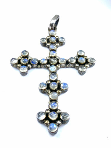 Croix en argent et pierres de lunes 58 Facettes AB542