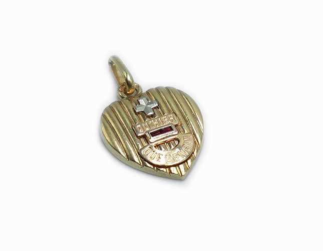 Pendentif Augis - Médaille cœur avec pierre rouge en or jaune 18 carats 58 Facettes