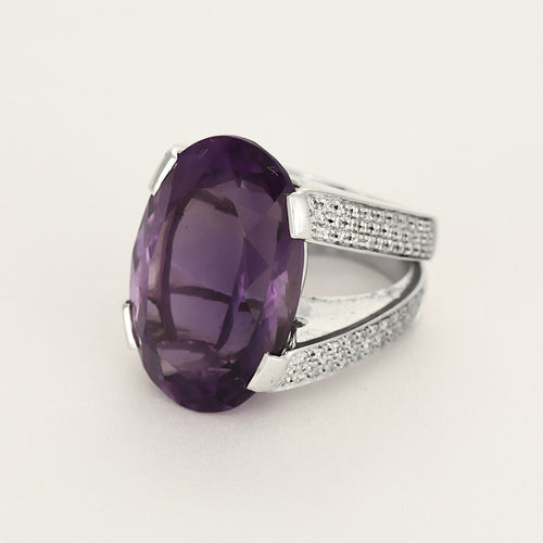 Prsten z bílého zlata s ametystem a diamanty 