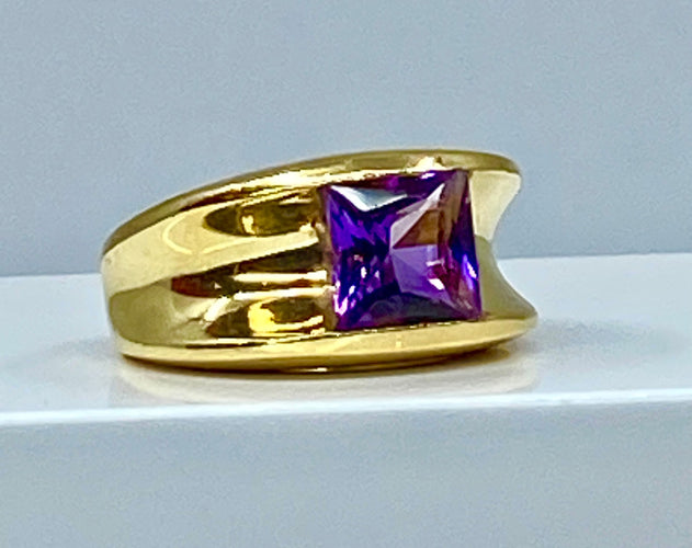 Bague 53 Bague or jaune améthyste carrée 58 Facettes AB341
