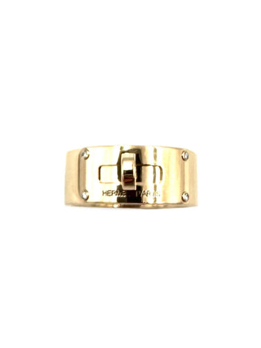 Bague 53 HERMES. Collection "Kelly", bague or rose 18K et diamants 58 Facettes