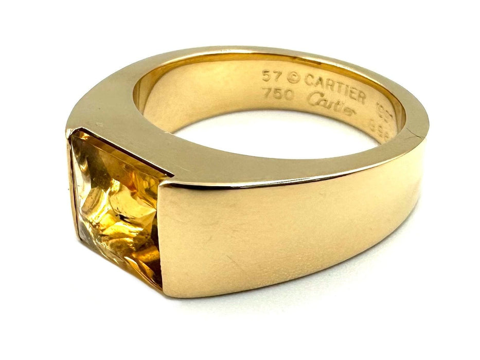 Bague 57 CARTIER - Collection Tank, bague or jaune et citrine 58 Facettes