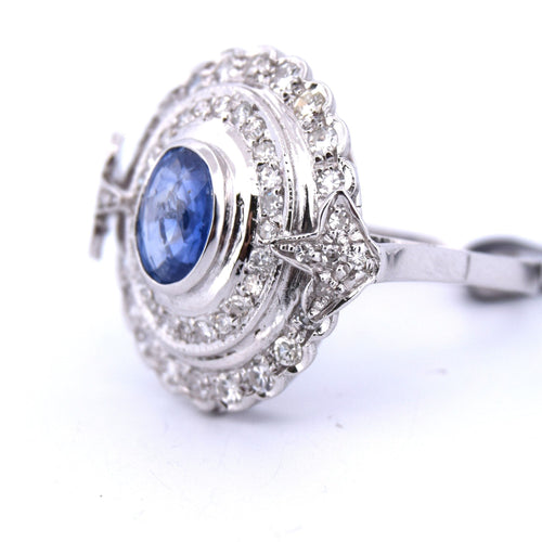 Bague 59 BAGUE OR BLANC - SAPHIR et DIAMANTS - ART DÉCO 58 Facettes