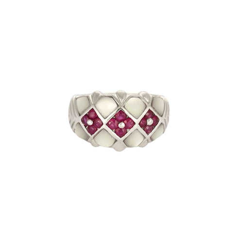 Bague 54 Bague Jonc Or Blanc Nacre et Rubis 58 Facettes
