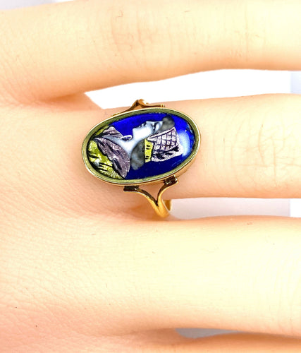 Bague 52 Bague en or jaune émail profil de femme, Limoges 58 Facettes AB646
