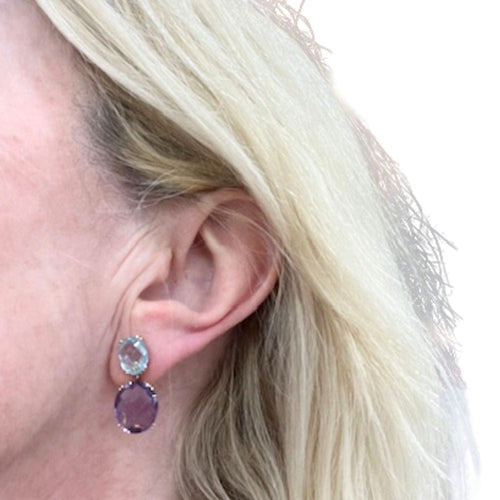 Boucles d'oreilles Boucles d'oreilles en or 18 carats avec améthystes et aigue-marine (marque Tous) 58 Facettes Q124B