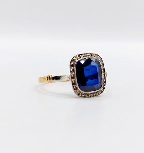 Bague 59 Bague art déco or jaune, saphir synthétique et diamants 58 Facettes B01002