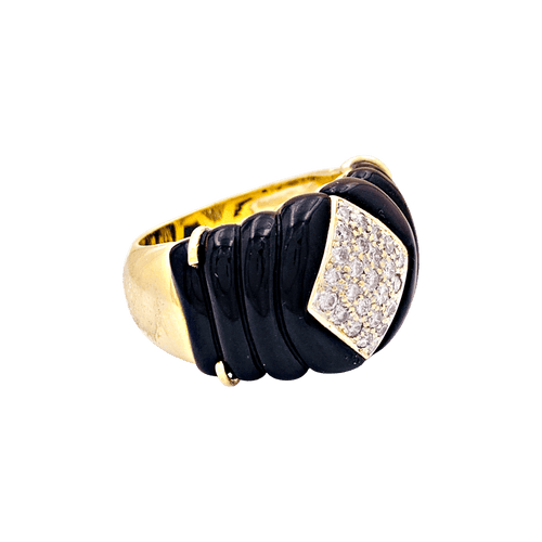 Bague 53 Bague bandeau en or jaune, diamants et onyx. 58 Facettes 34717